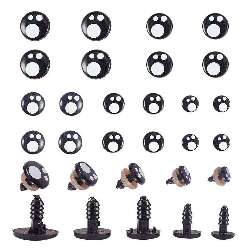 PH PandaHall Resin Safety Eyes, 100pcs 5 Size Craft Eyes Black Stuffed Crochet Eyes Kawaii Eyes with 100pcs Washers for Teddy Bear, Amigurumi Craft, Puppet, Plush Animal Making (8/10/ 12/14/ 16mm) - Image 1
